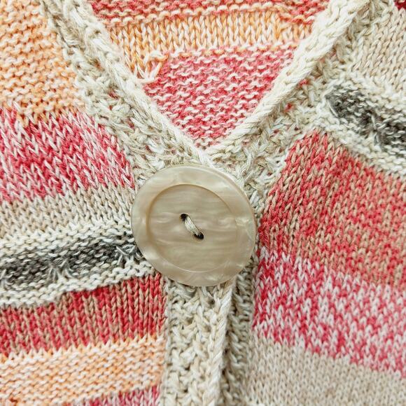Sweater Cardigan Size 2X Lace Coral Beige Stripe Whimsycore Soft Girl Cozycore - Picture 3 of 8